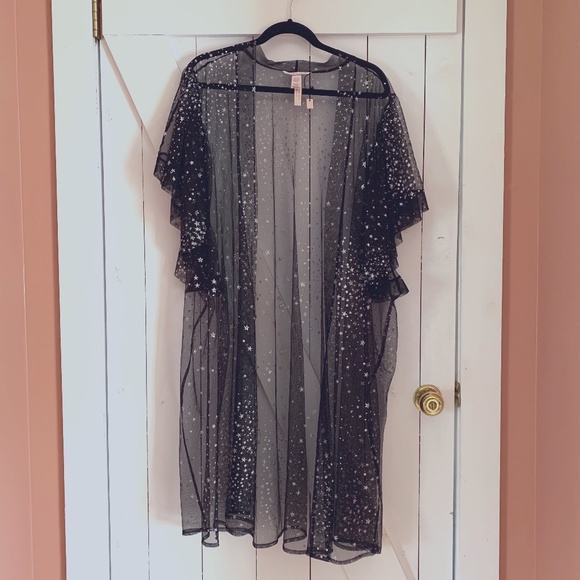 Victoria's Secret Other - Victoria’s Secret Star Kimono Star Robe Black Mesh Flitter Ruffles